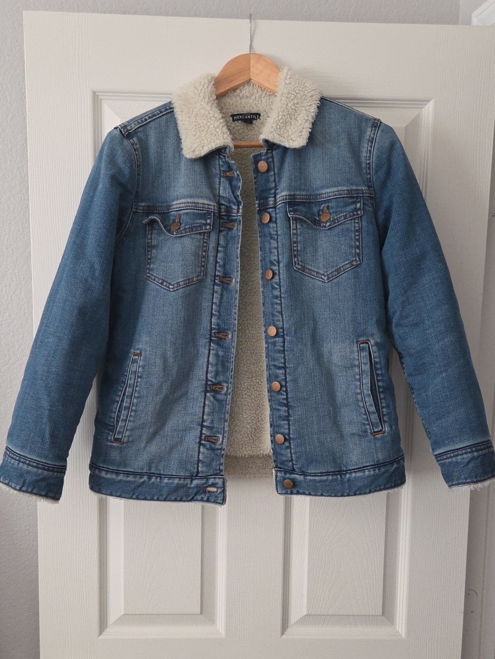 J Crew Mercantile Denim Jacket Fully Lined! Stone Washed XS Fits Roomy